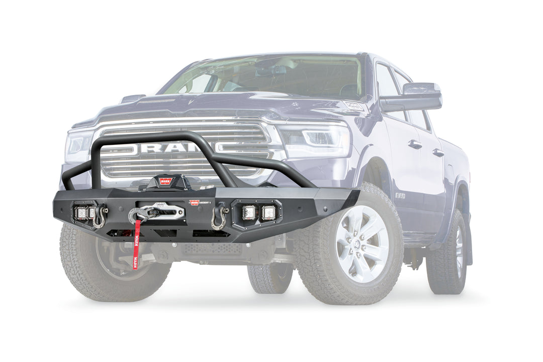 Warn Ascent Front Bumper for Ram 1500 (2019-2024) – Steel, Black, Bolt-On Installation