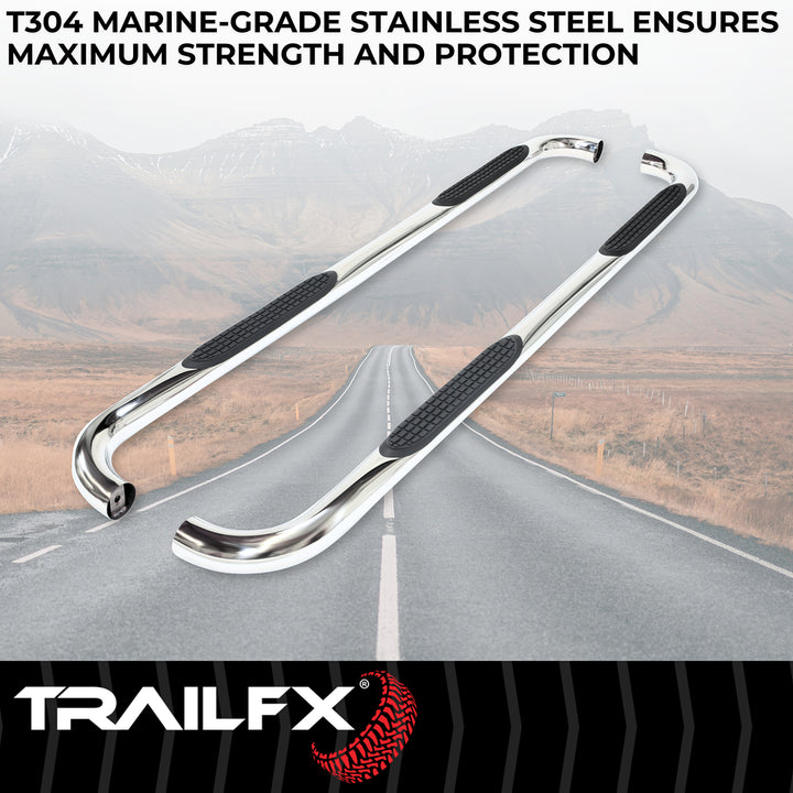 TrailFX 3 Inch Round Bent Stainless Steel Nerf Bar with Step Pads for Toyota Tundra