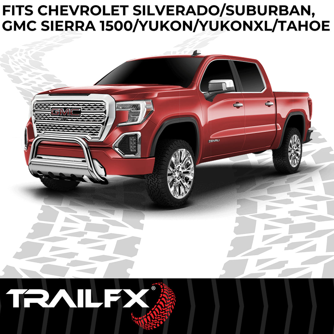 TrailFX 1312124001 Polished Stainless Steel 3-Inch Round Tube Bullbar for Full-Size Trucks and SUVs