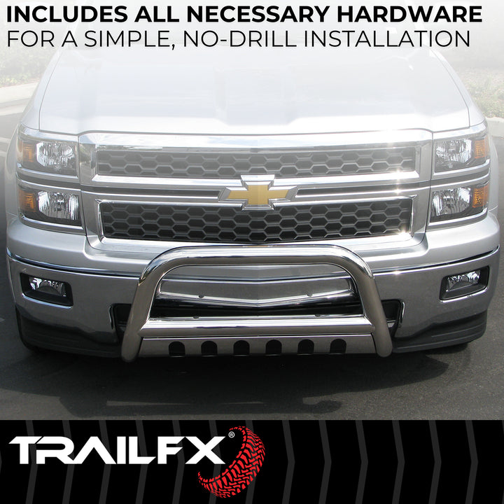TrailFX Stainless Steel 3-Inch Bullbar with Skid Plate for Dodge Ram 1500, 2500, and 3500 – Polished Finish