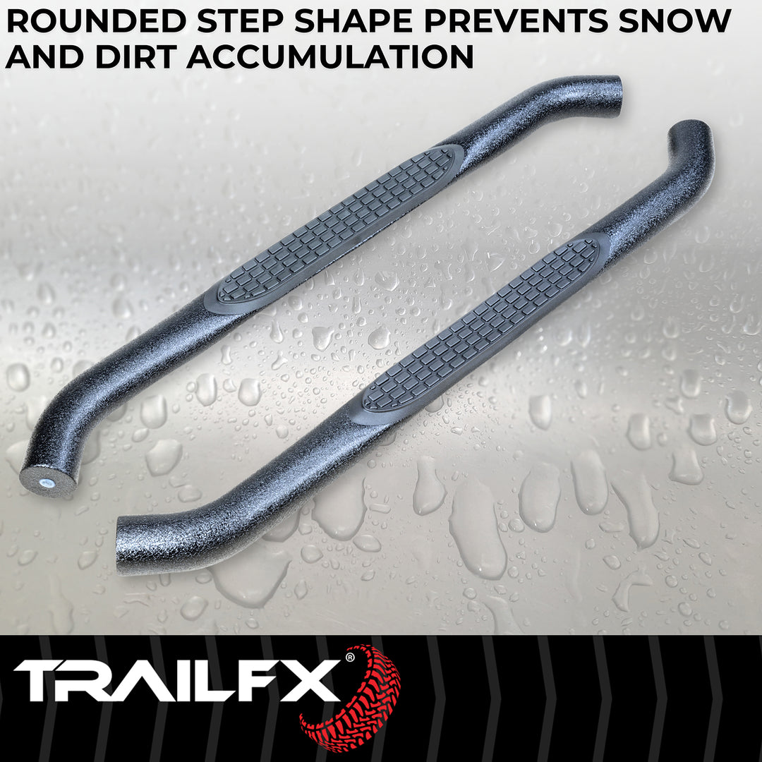 TrailFX 3-Inch Round Bent Steel Side Step Bar for Jeep Wrangler — Matte Black Textured Finish