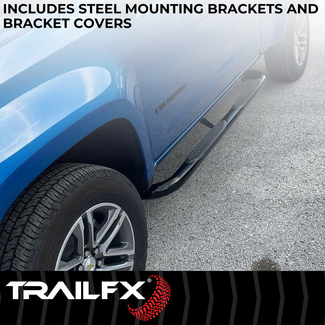 TrailFX 3-Inch Round Bent Steel Side Step Bar for Jeep Wrangler — Matte Black Textured Finish