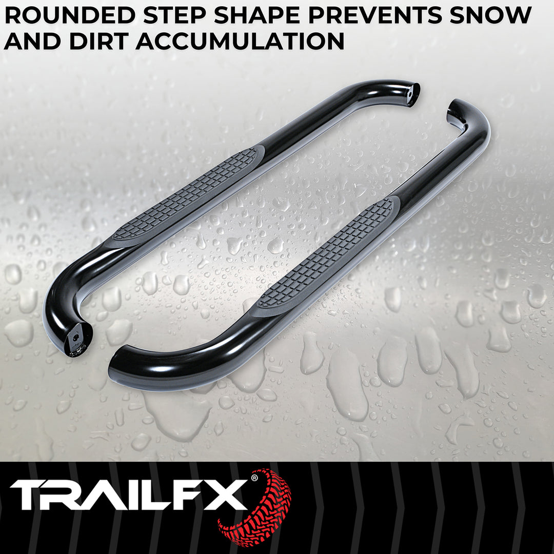 TrailFX 3 Inch Round Bent Steel Nerf Bar Side Step for Chevy Silverado and GMC Sierra 1500-3500 HD (Part A0029B)