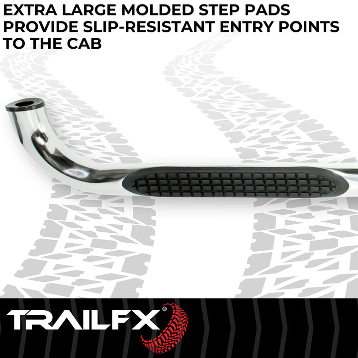 TrailFX 3 Inch Round Bent Stainless Steel Nerf Bar Side Step for Silverado and Sierra 1500-3500 HD