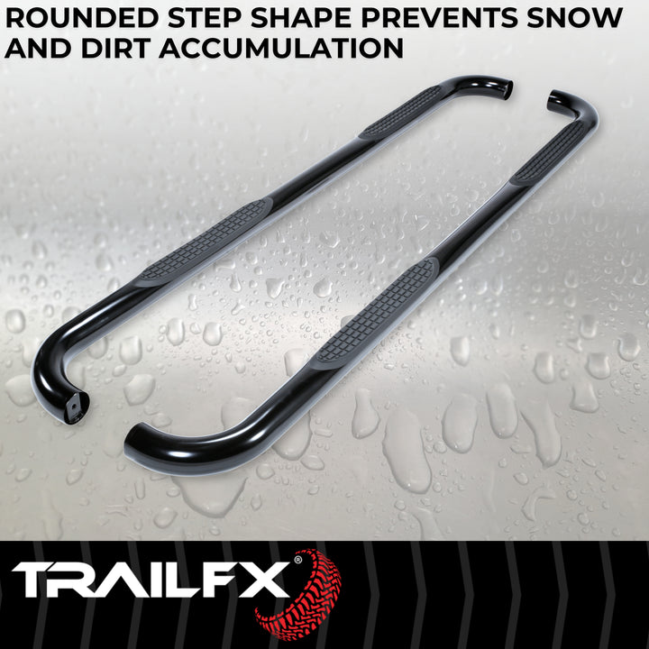 TrailFX 3 Inch Round Bent Black Steel Nerf Bar Side Step with Rubber Pads for Ford F-150 and Super Duty Models