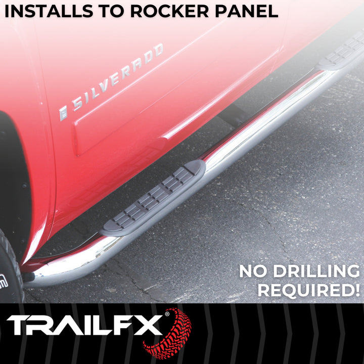 TrailFX 3 Inch Round Bent Polished Stainless Steel Nerf Bar Side Step for Ford F-150 and Super Duty Models
