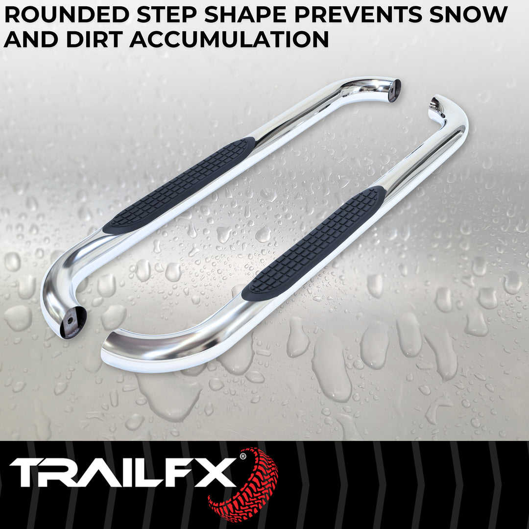 TrailFX 3 Inch Round Bent Stainless Steel Nerf Bar with Step Pads for Ram Trucks