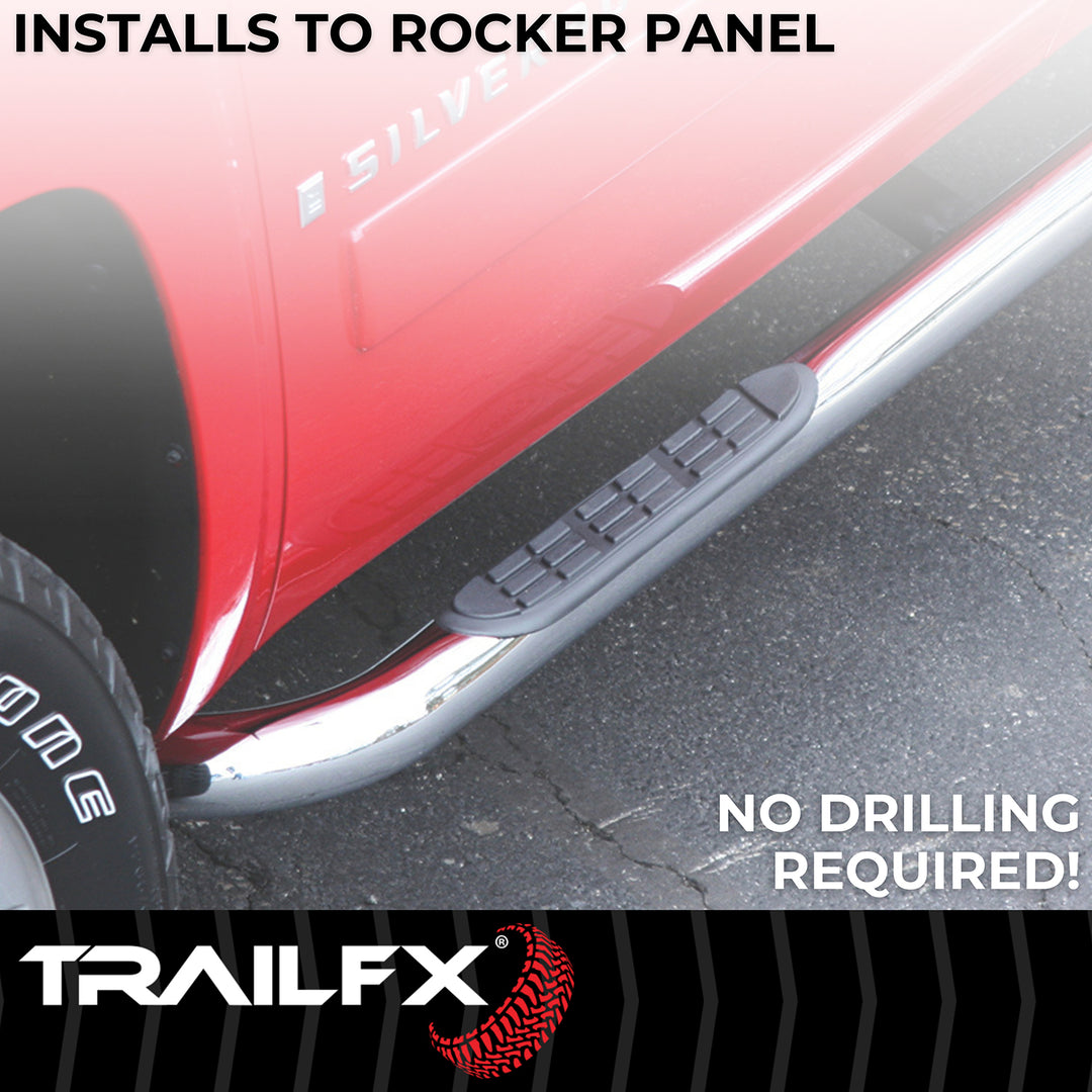 TrailFX 3 Inch Round Bent Stainless Steel Nerf Bar with Step Pads for Ram Trucks