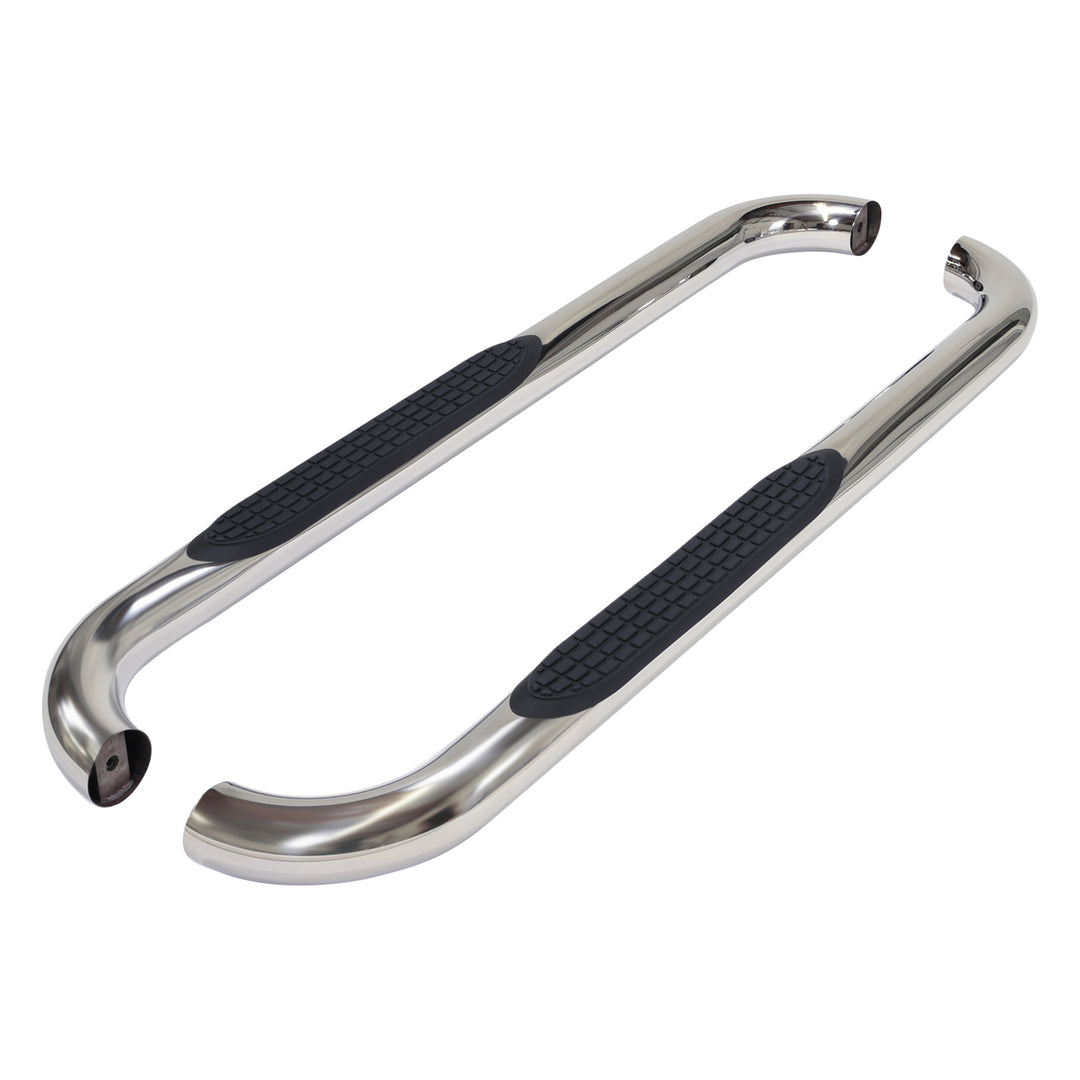 TrailFX 3 Inch Round Bent Stainless Steel Nerf Bar with Step Pads for Ford F-150 (2012-2014)