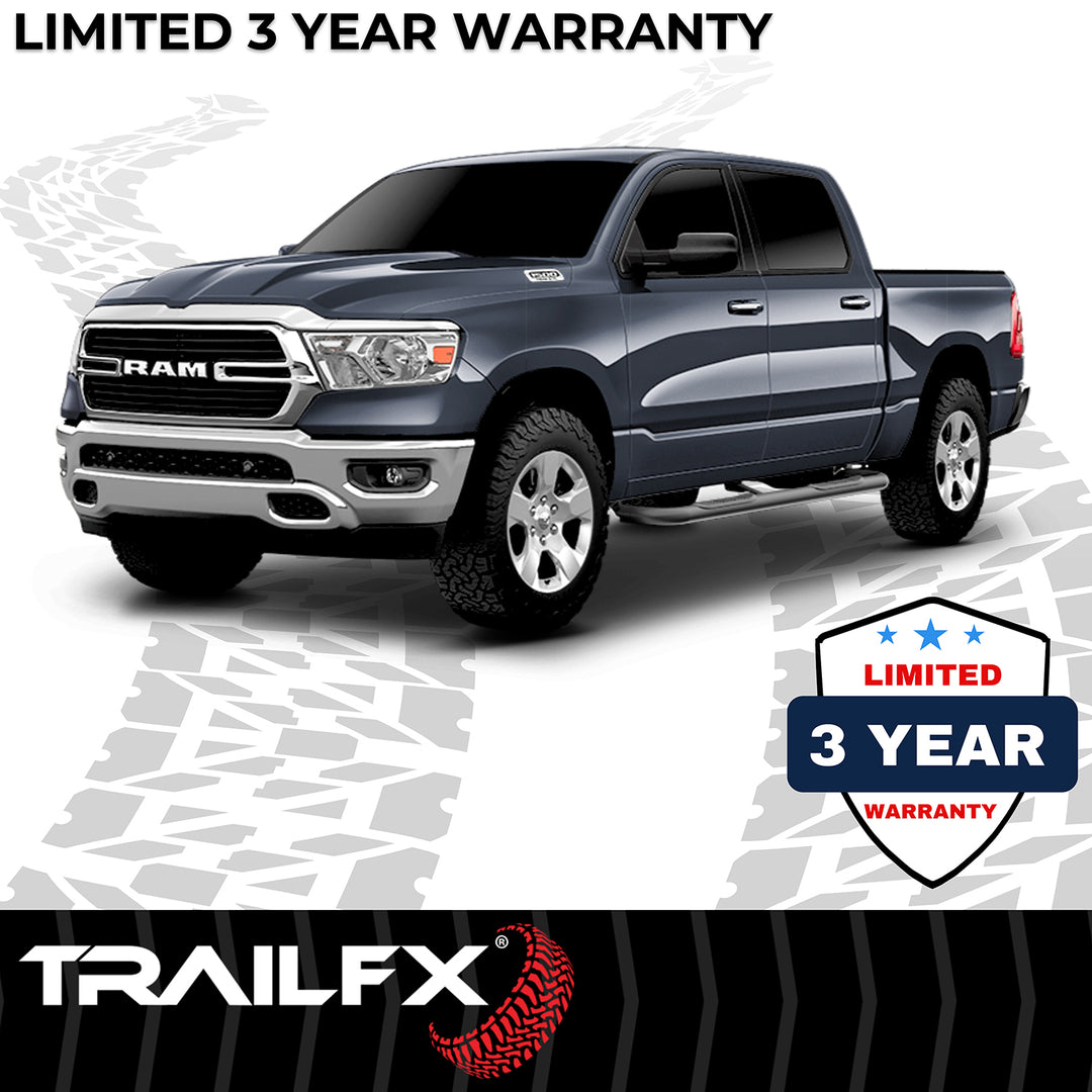 TrailFX A0048B 3 Inch Round Bent Black Steel Nerf Bar with Step Pads for Ram 1500 Classic and Ram 1500 Models