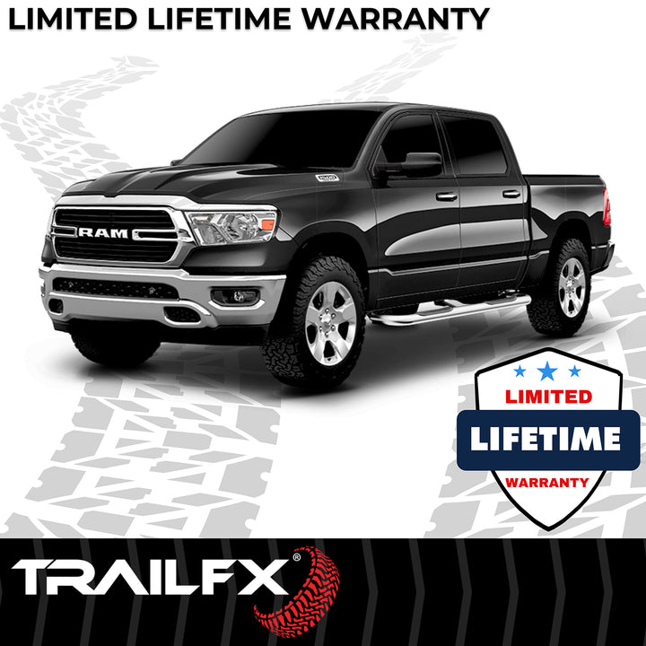 TrailFX 3-Inch Round Bent Stainless Steel Nerf Bar Side Step for Ram 1500 (2012-2021)