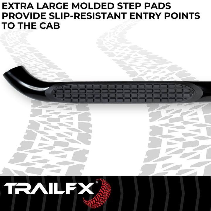 TrailFX 3-Inch Round Bent Black Steel Nerf Bar with Step Pads for Ram Trucks