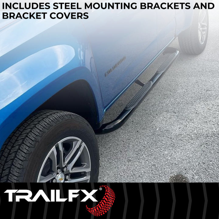 TrailFX 3-Inch Round Bent Black Steel Nerf Bar with Step Pads for Ram Trucks