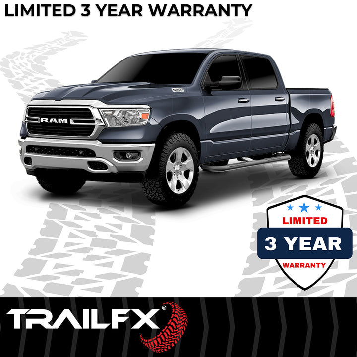 TrailFX A0054B Nerf Bar Step Bar for Ram 1500 with 3-Inch Round Bent Steel Tubes and Rubber Step Pads