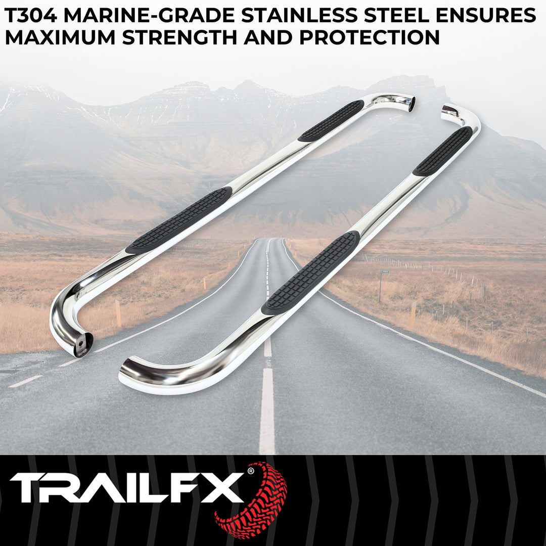 TrailFX A0055S 3-Inch Polished Stainless Steel Nerf Bar Step Bar for Jeep Wrangler