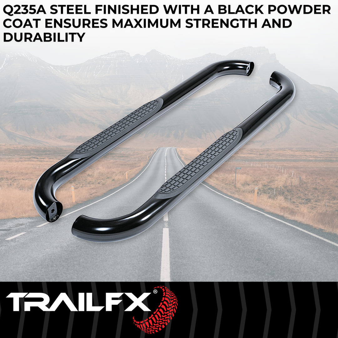 TrailFX Black Powder Coated 3-Inch Round Bent Nerf Bar for Silverado and Sierra 1500, 2500 HD, 3500 HD