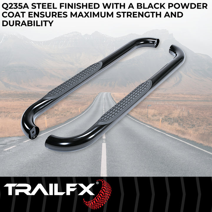 TrailFX Black Powder Coated 3-Inch Round Bent Nerf Bar for Silverado and Sierra 1500, 2500 HD, 3500 HD