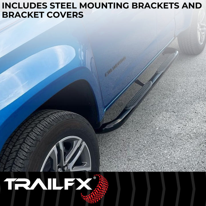 TrailFX A0068T Black Matte Steel Nerf Bar with Surface Steps for Toyota Tacoma 2024-2025