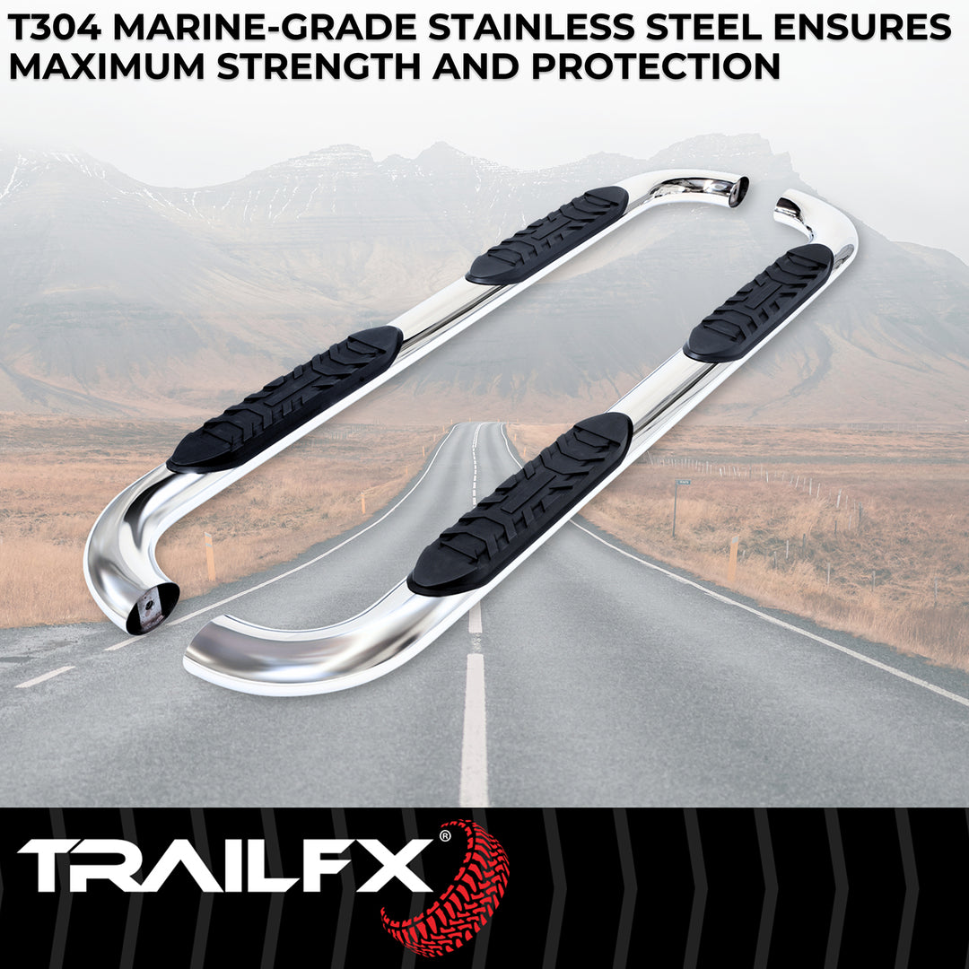 TrailFX 4-Inch Oval Bent Stainless Steel Nerf Bar with Step Pads for Chevy Silverado & GMC Sierra