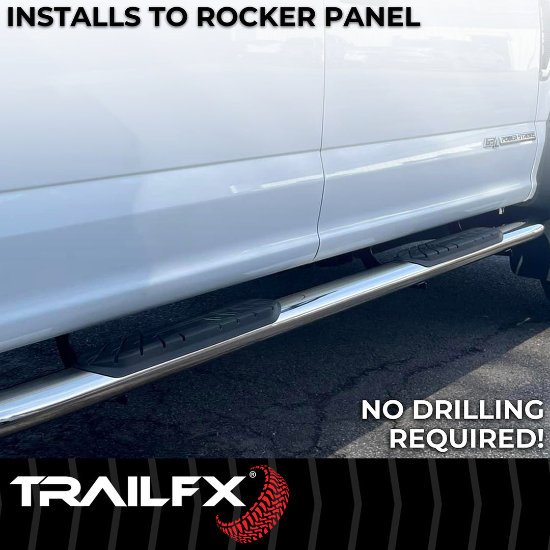 TrailFX Stainless Steel 4 Inch Oval Bent Nerf Bar Side Step for Silverado and Sierra 2012-2013