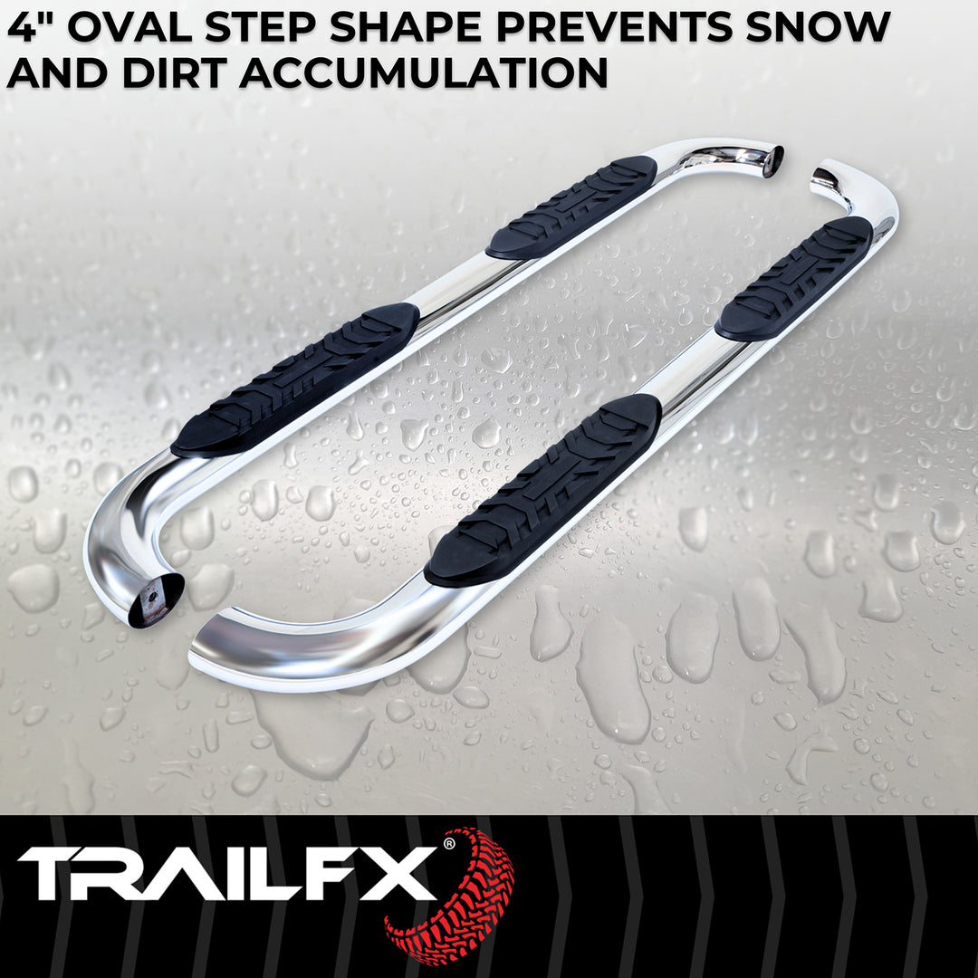 TrailFX A1007S Stainless Steel 4 Inch Oval Bent Nerf Bar with Step Pads for Ram Trucks