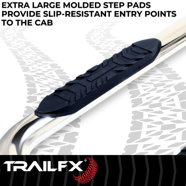 TrailFX A1009S Stainless Steel Oval Bent Nerf Bar with Step Pads for Toyota Tacoma