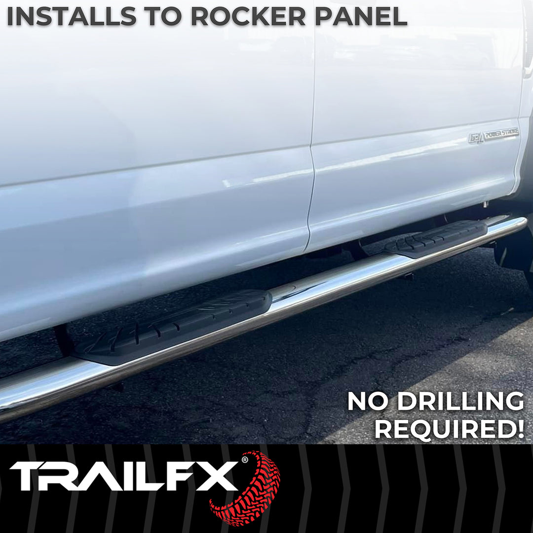 TrailFX A1010S Stainless Steel Oval Bent Nerf Bar with Step Pads for Silverado & Sierra 1500/2500HD/3500 HD