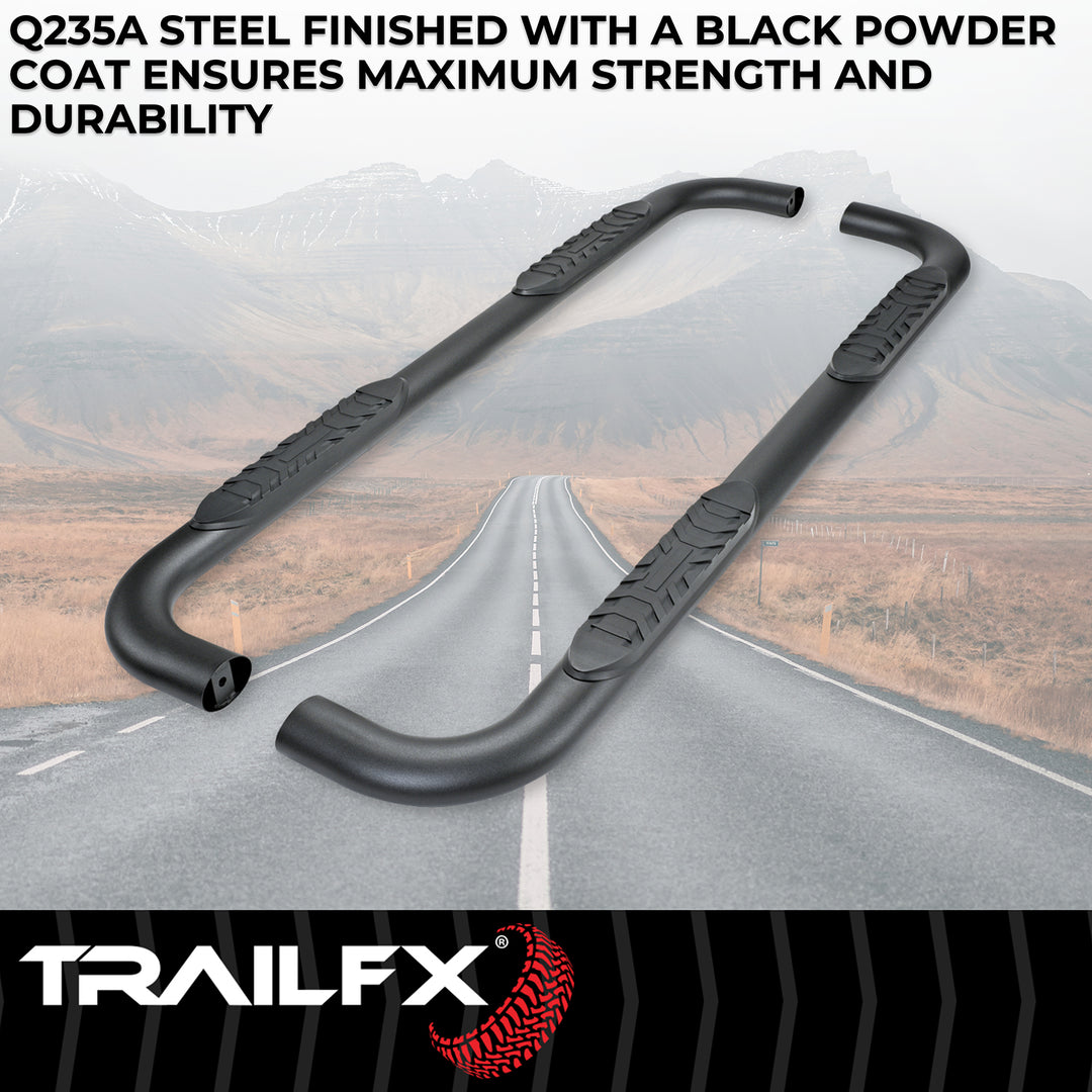 TrailFX Steel Nerf Bar with Mounting Brackets for Ram 1500 (2019-2025), Black Powder Coated, Oval Bent Design