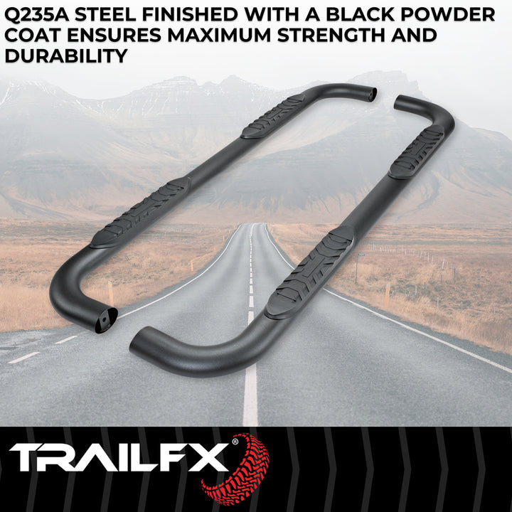 TrailFX Steel Nerf Bar with Mounting Brackets for Ram 1500 (2019-2025), Black Powder Coated, Oval Bent Design