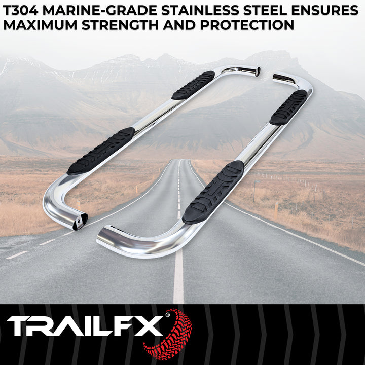 TrailFX Stainless Steel Oval Bent Nerf Bar for Ram 1500 – Polished Finish, 4 Inch Diameter, Rocker Panel Mount