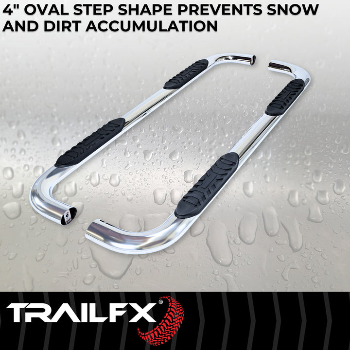 TrailFX Stainless Steel Oval Bent Nerf Bar for Ram 1500 – Polished Finish, 4 Inch Diameter, Rocker Panel Mount