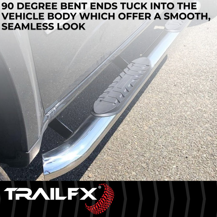 TrailFX Stainless Steel Oval Bent Nerf Bar for Ram 1500 – Polished Finish, 4 Inch Diameter, Rocker Panel Mount