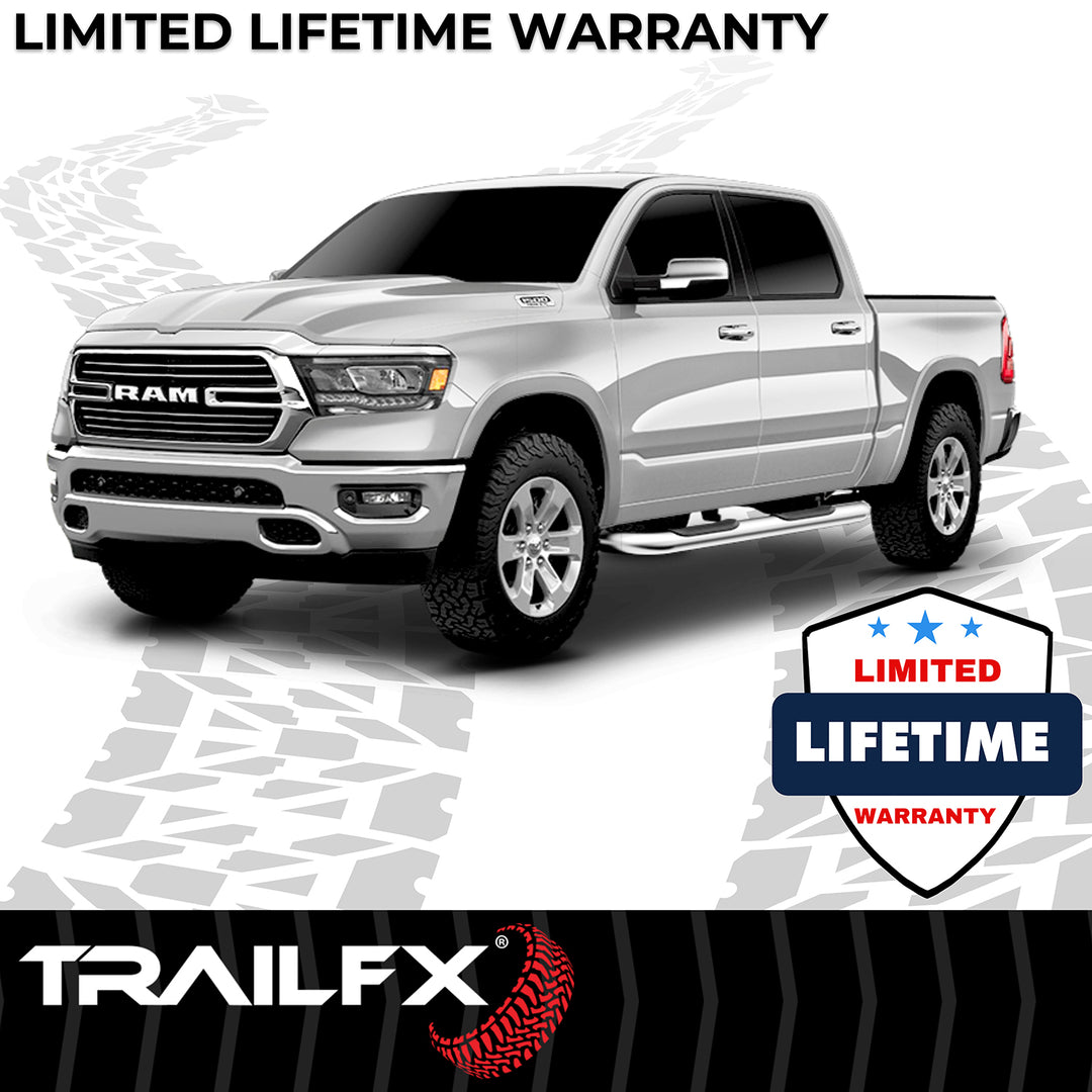 TrailFX A1013S Stainless Steel Nerf Bar for Ram 1500 – Polished Oval Bent Rocker Panel Mount Step Bar