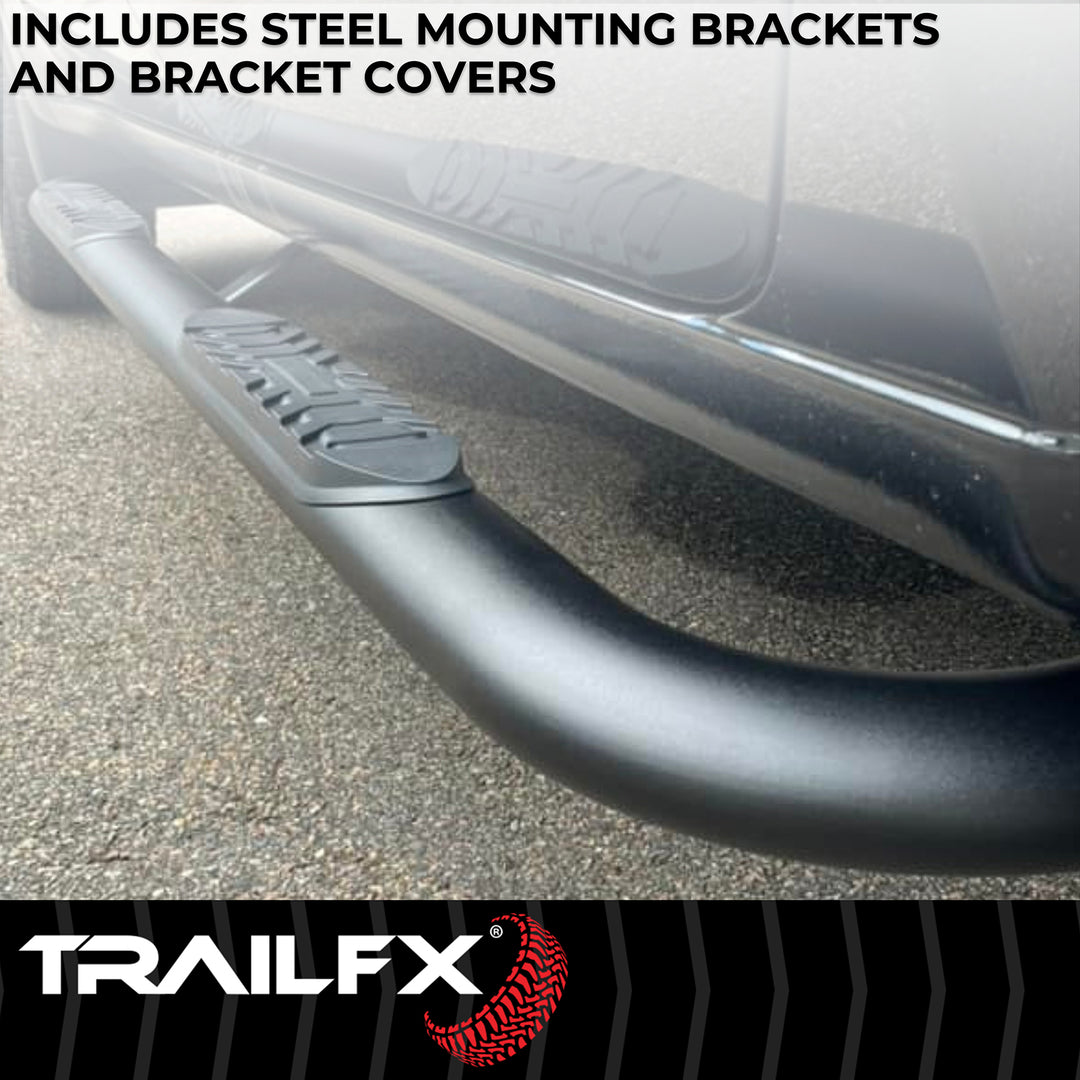 TrailFX A1015B Nerf Bar - Black Powder Coated Steel Oval Bent Step Bars for Ford Ranger (2019-2023)