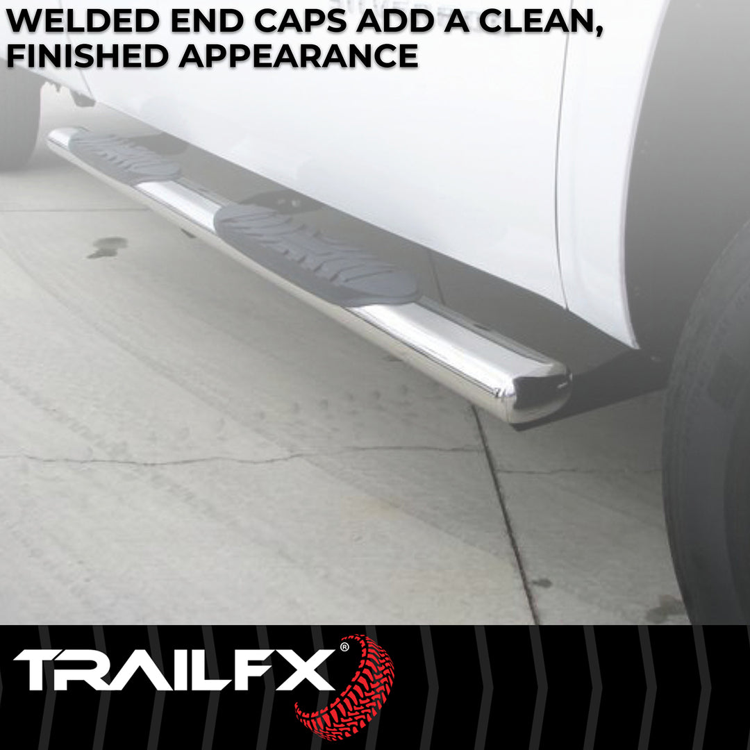 TrailFX 4 Inch Oval Straight Polished Stainless Steel Nerf Bar with Step Pads for Toyota Tundra (A1516S)