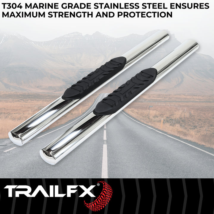 TrailFX A1529S 4-Inch Polished Stainless Steel Oval Nerf Bar with Step Pads for Chevy Silverado and GMC Sierra 2012-2013