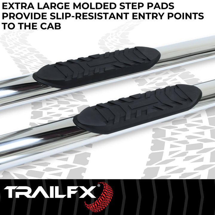 TrailFX A1529S 4-Inch Polished Stainless Steel Oval Nerf Bar with Step Pads for Chevy Silverado and GMC Sierra 2012-2013