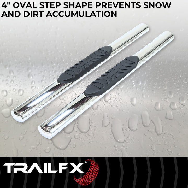 TrailFX A1529S 4-Inch Polished Stainless Steel Oval Nerf Bar with Step Pads for Chevy Silverado and GMC Sierra 2012-2013
