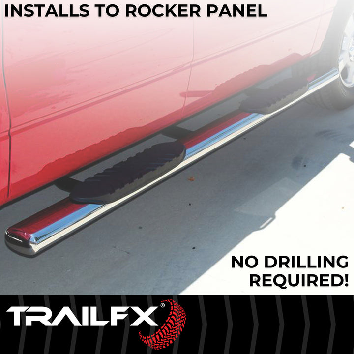 TrailFX A1529S 4-Inch Polished Stainless Steel Oval Nerf Bar with Step Pads for Chevy Silverado and GMC Sierra 2012-2013