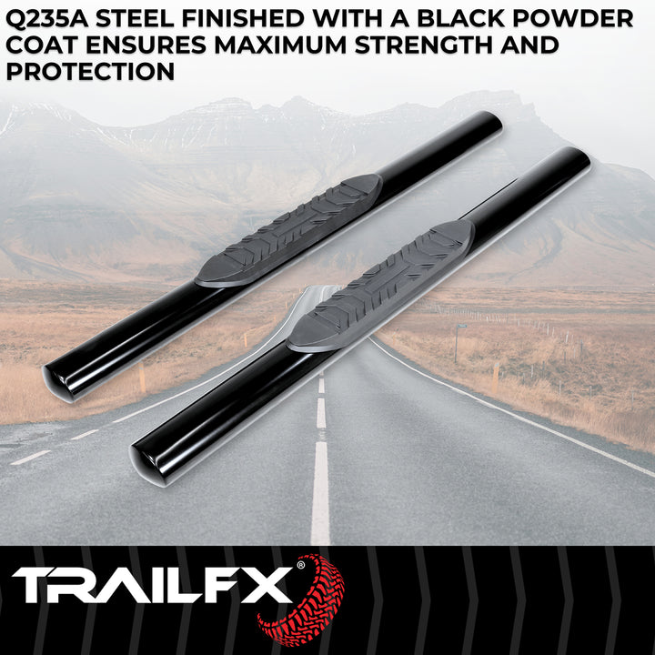 TrailFX 4 Inch Oval Straight Powder Coated Black Mild Steel Rocker Panel Mount Nerf Bar for Ram Trucks