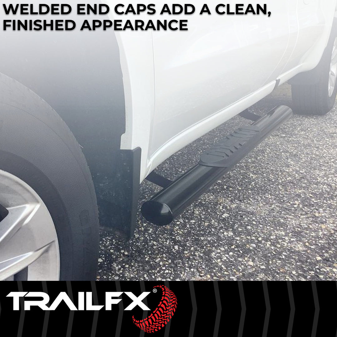 TrailFX 4 Inch Oval Straight Powder Coated Black Mild Steel Rocker Panel Mount Nerf Bar for Ram Trucks