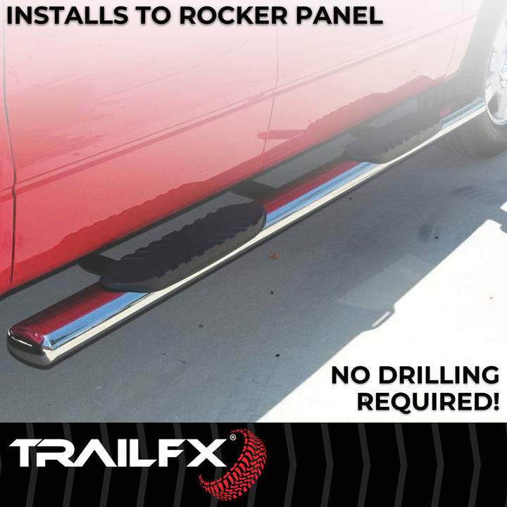 TrailFX Stainless Steel Nerf Bar for Chevrolet Silverado and GMC Sierra 1500, 2500 HD, 3500 HD - 4 Inch Oval Straight Polished Finish