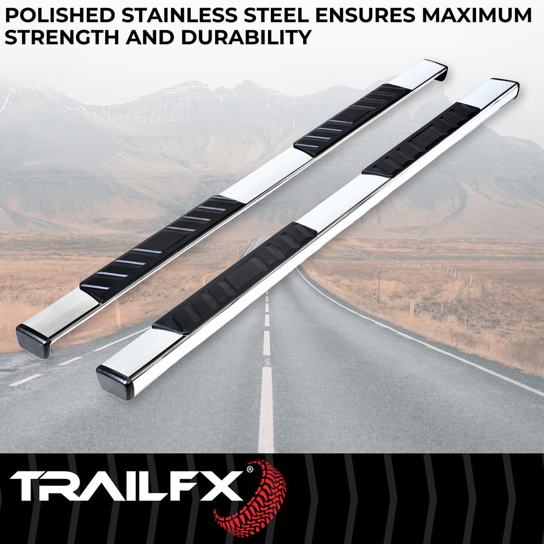 TrailFX A4004S Polished Stainless Steel 4 Inch Trapezoidal Straight Nerf Bar Side Step for Ford F-150 and Super Duty Models