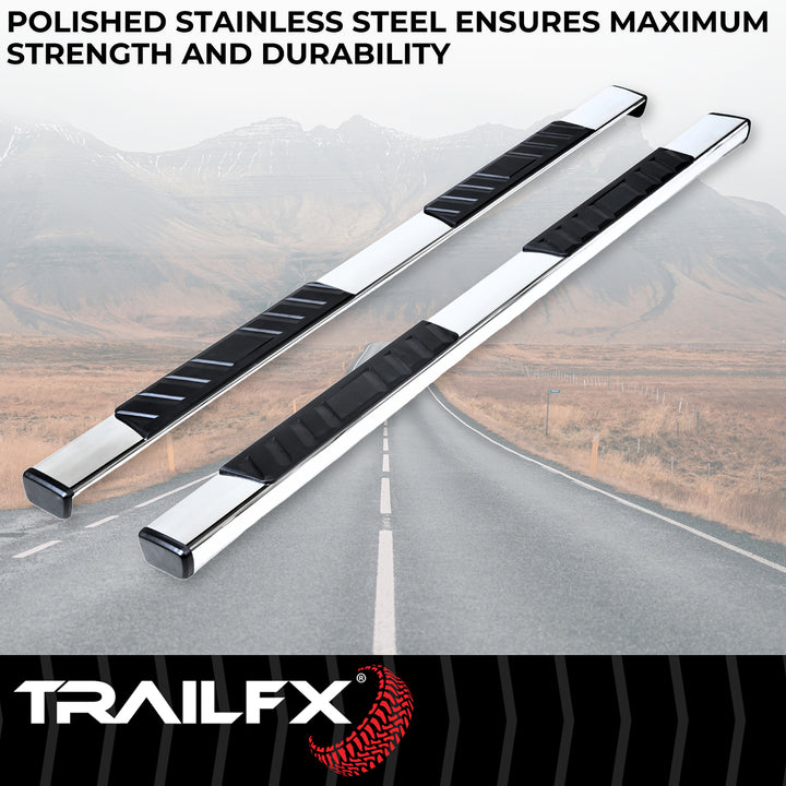 Trail FX Trapezoidal Straight Nerf Bar Step Bar for Ram 1500 (2019-2025) - Polished Stainless Steel with Rubber Step Pads