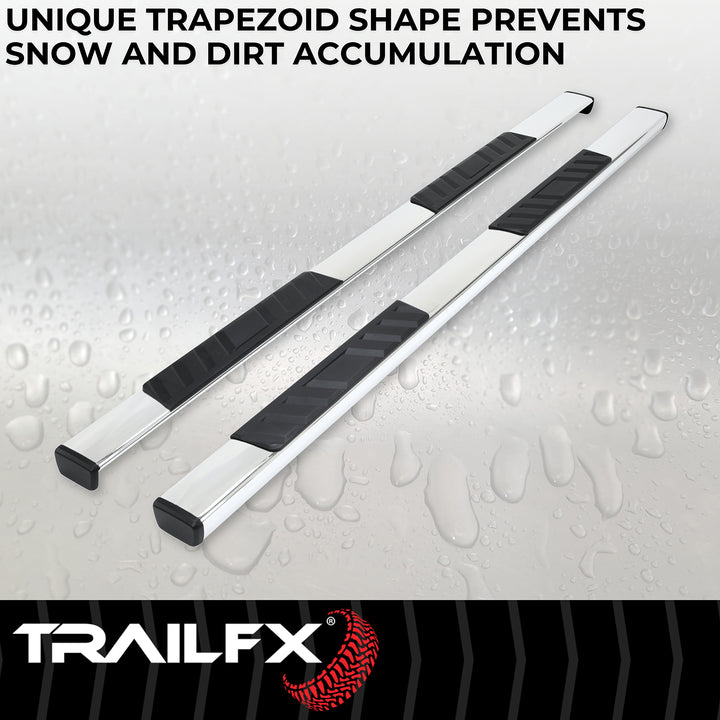 Trail FX Trapezoidal Straight Nerf Bar Step Bar for Ram 1500 - Polished Stainless Steel with Rubber Step Pads