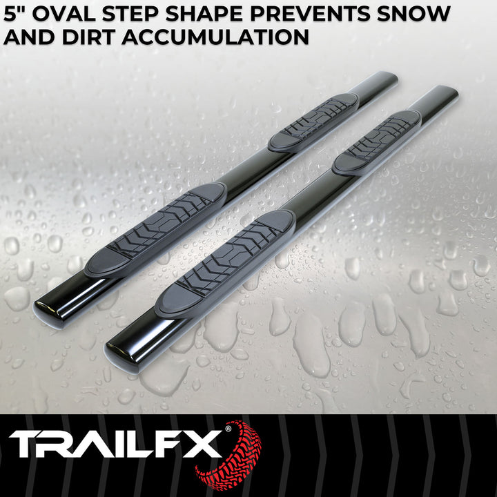 TrailFX A7002B 5 Inch Oval Straight Powder Coated Black Steel Nerf Bar Side Step for Chevy Silverado & GMC Sierra 2012-2013