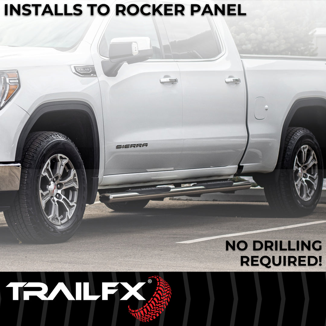 TrailFX A7003S Stainless Steel Oval Straight Nerf Bar with Step Pads for Chevy Silverado 1500 and GMC Sierra 1500/2500 HD