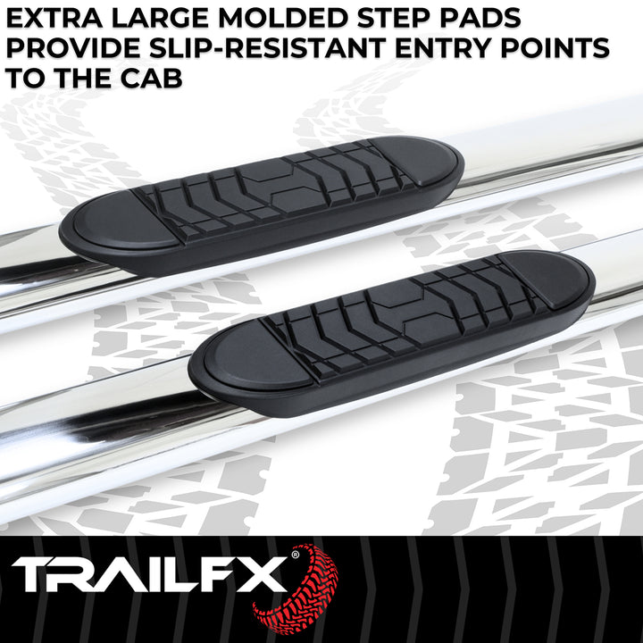 TrailFX A7036S Stainless Steel 5 Inch Oval Straight Nerf Bar with Step Pads for Chevy Silverado and GMC Sierra 2012-2013