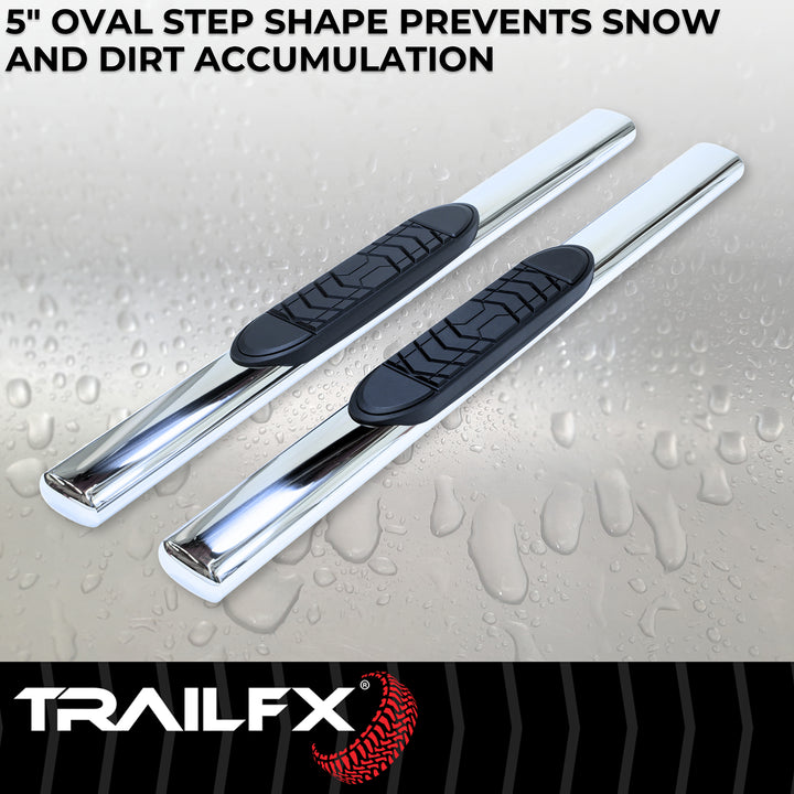 TrailFX A7036S Stainless Steel 5 Inch Oval Straight Nerf Bar with Step Pads for Chevy Silverado and GMC Sierra 2012-2013