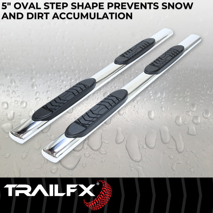 TrailFX A7042S Stainless Steel 5 Inch Oval Straight Nerf Bar with Step Pads for Ford F-150 and Super Duty Models